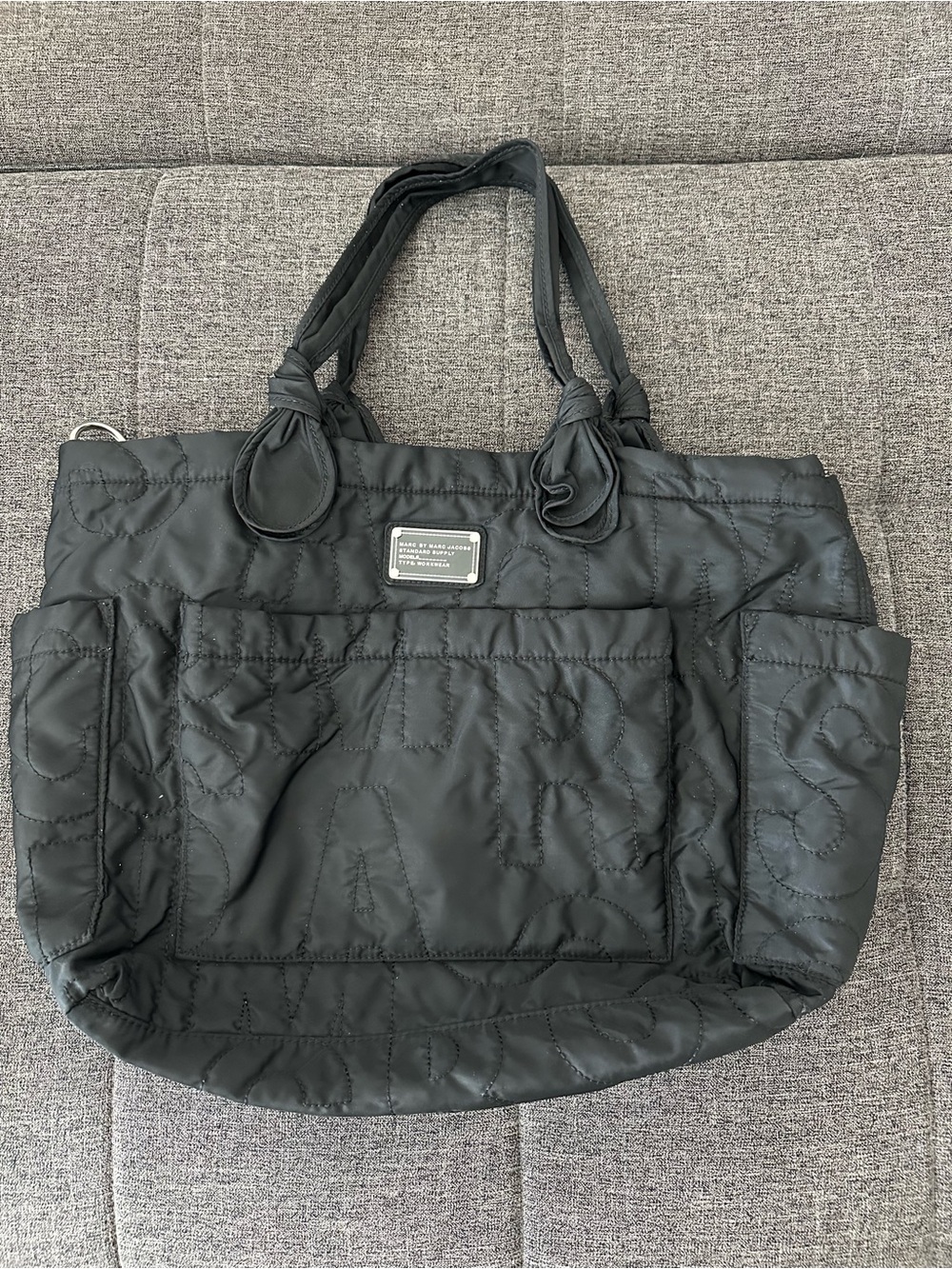 Marc by Marc Jacobs Black Quilted Nylon Tote with Knotted Handles